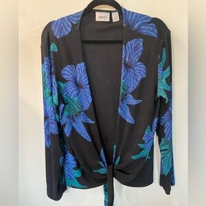 Chico’s Traveler Women’s Sweater Black Floral Pattern Size 12-14